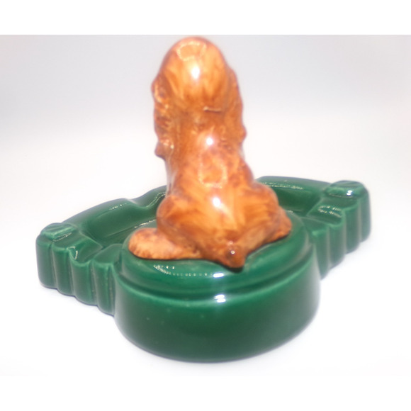 Vintage Ceramic Pointer Setter Retriever Hound Dog on Green Golf Green Ashtray - Picture 9 of 16